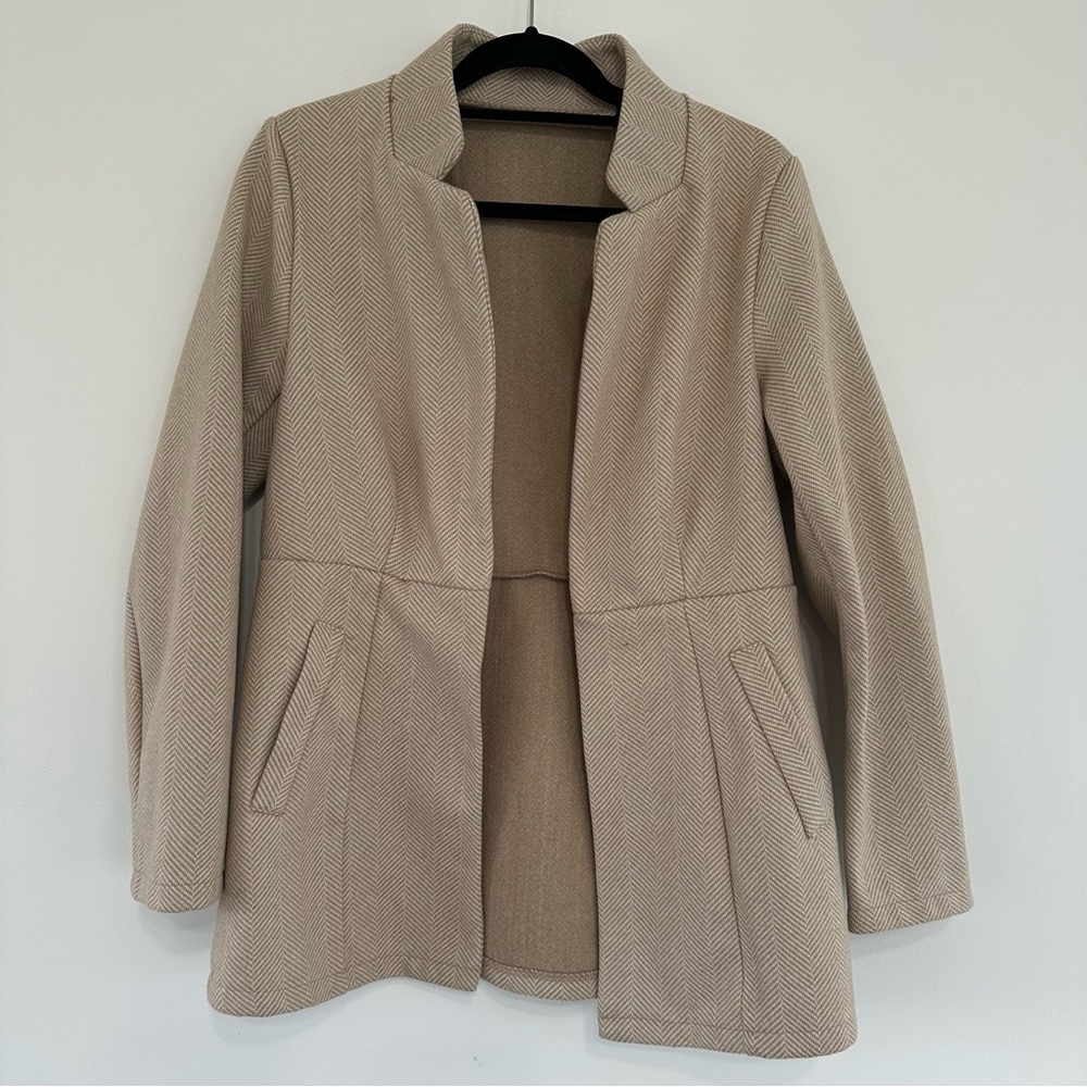 Khaki Tan Long Winter Blazer Cardigan Size Large
